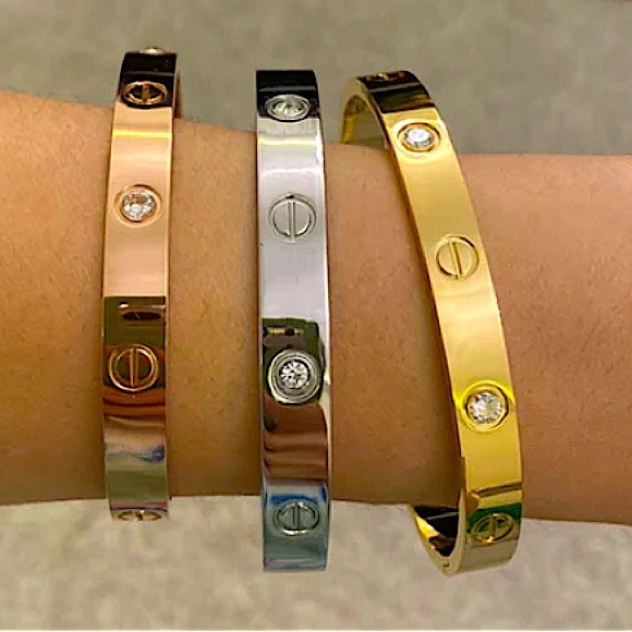 Love Luxury Platinum Bangle Bracelet Screw with Stones Silver Luxury - Picture 2 of 8